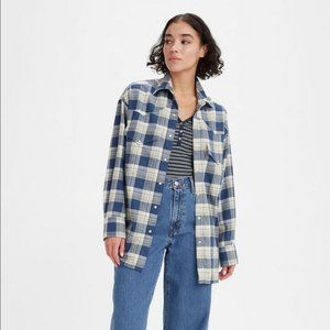 Levi's Women's Dylan Oversized Western Shirt in Kelsey Plaid Sargasso Sea NWT